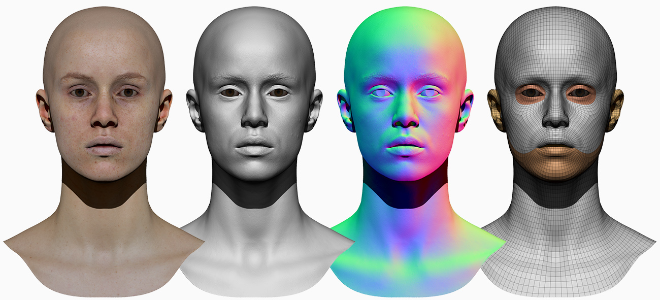 Freckled Female 3d mesh with ZBrush materials